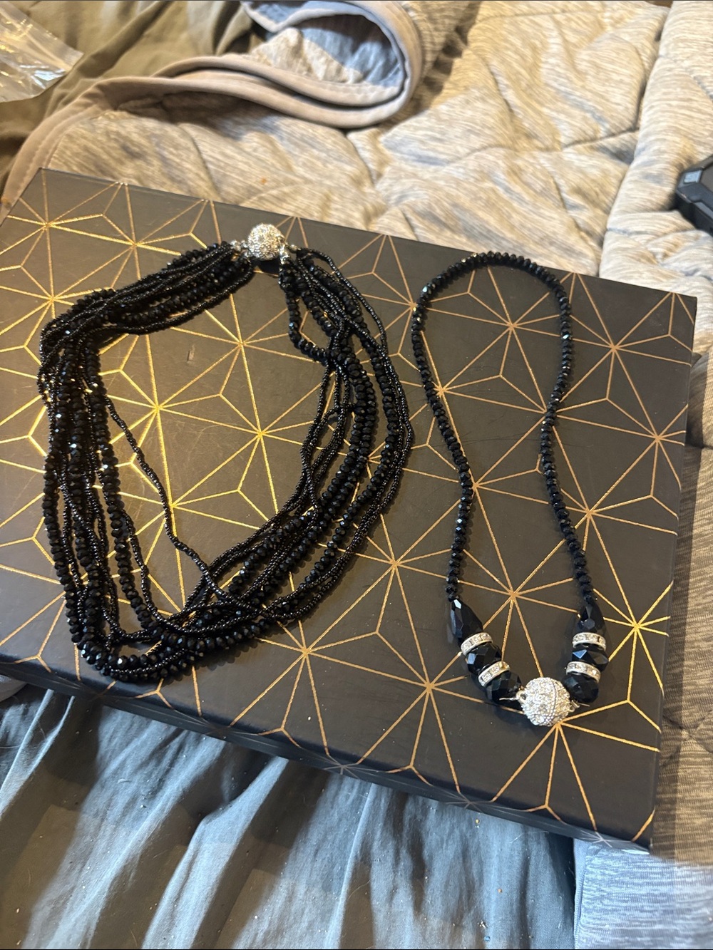 Elegant Black Beaded Multi-Strand Necklace with Sparkle Accent